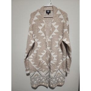 Frye Womens Southwestern Geometric Open Front Sweater Tan Grey Size XL